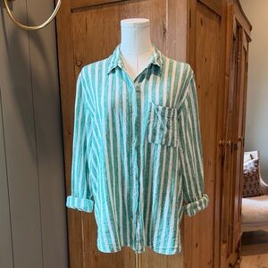 Universal Thread Striped Linen Blend Button Down | Size M | Relaxed Coastal